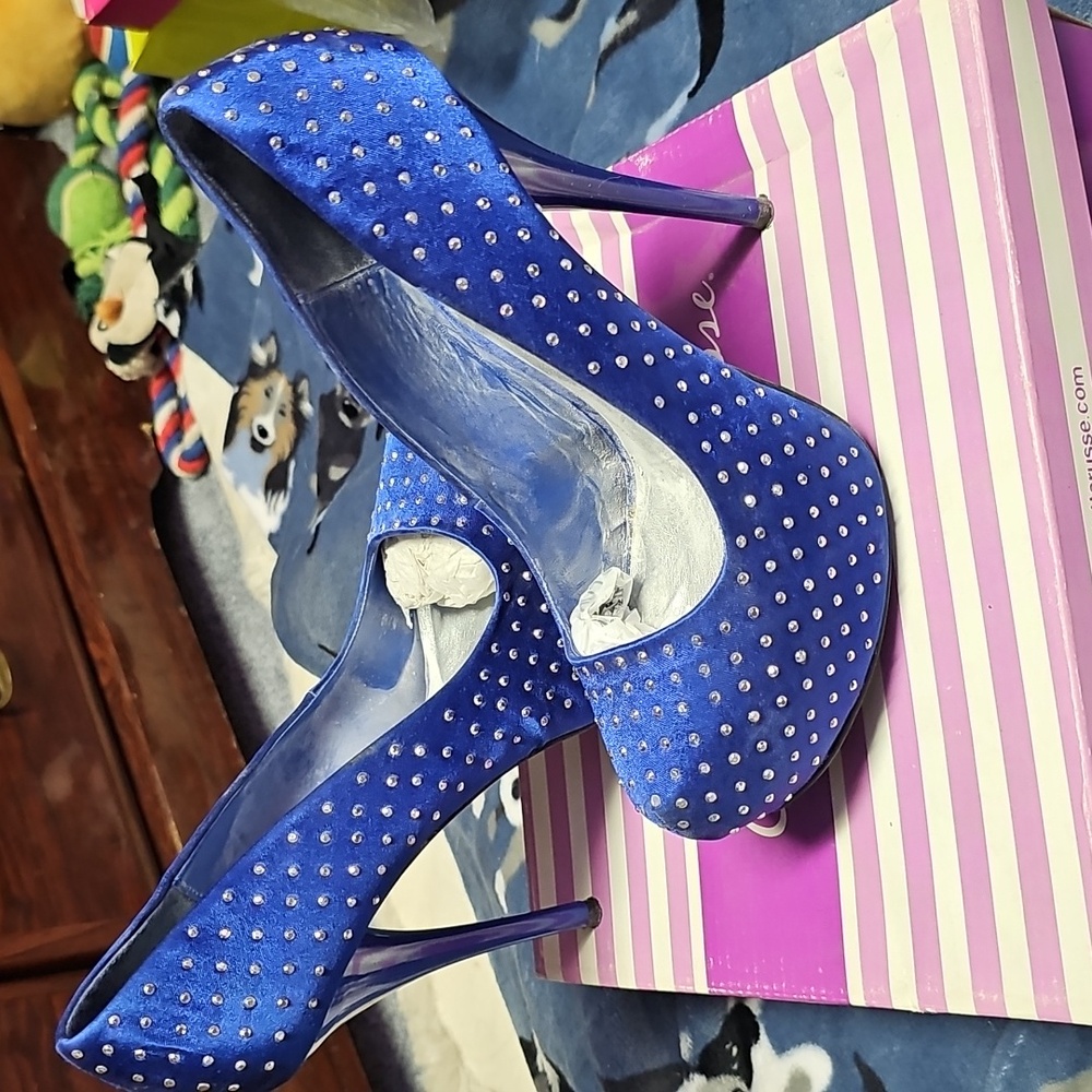 Charlotte Russe blue sequin satin heels